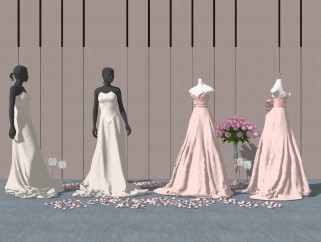 现代婚纱礼服模特草图大师模型，婚纱礼服sketchup模型下载