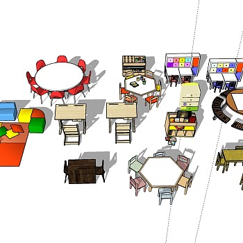 现代儿童桌椅草图大师模型，桌椅sketchup模型下载