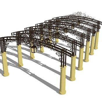 欧式铁艺廊架草图大师模型，铁艺廊架sketchup模型下载