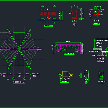 中式六角亭全套CAD施工图，六角亭CAD建筑图纸下载