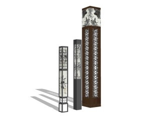 中式造型灯柱组合草图大师模型，造型灯柱组合sketchup模型下载