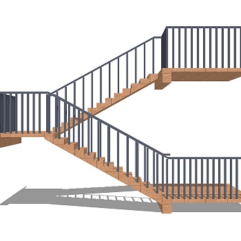 现代双跑平行楼梯草图大师模型，双跑平行楼梯sketchup模型免费下载