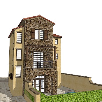 现代独栋别墅草图大师模型下载，独栋别墅sketchup模型