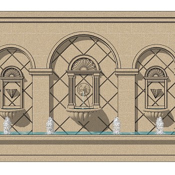 欧式景观墙sketchup模型下载，景观墙草图大师模型