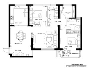 祥细客厅卧室家装户型图三居CAD，免费下载