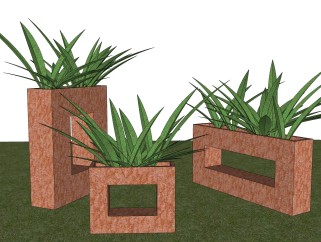 创意空心花盆植物su模型，墨兰花艺草图大师模型下载