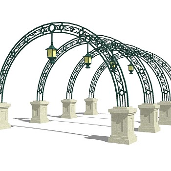 欧式铁艺廊架草图大师模型，铁艺廊架sketchup模型下载
