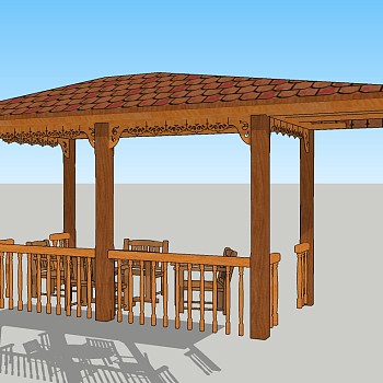 中式景观廊架草图大师模型，景观廊架sketchup模型下载