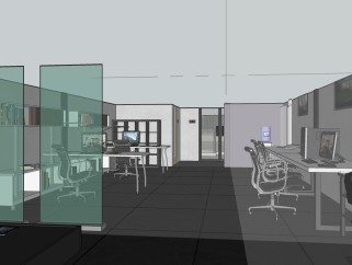 现代办公室室内表现草图，办公室sketchup模型下载