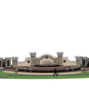 欧式景墙草图大师模型skp文件，景墙sketchup模型skp文件下载