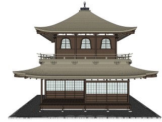 日式古建小楼免费su模型下载、古建小楼草图大师模型下载