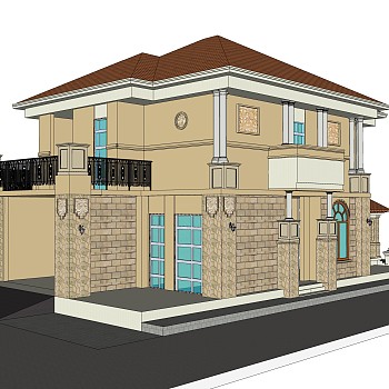 欧式独栋别墅草图大师模型，sketchup别墅su模型下载