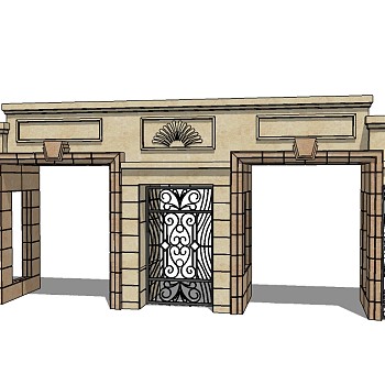 欧式入口大门草图大师模型下载，入口大门sketchup模型