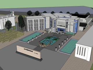 现代汶川纪念馆外观免费su模型下载、现代纪念馆外观草图大师模型下载