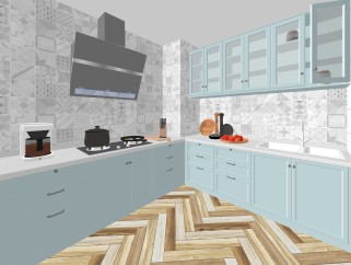 北欧厨房skp模型，厨房skb文件下载