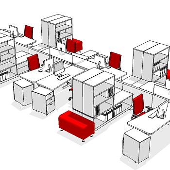 现代隔断办公桌su模型，办公桌草图大师模型下载