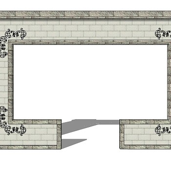 中式景观墙SU模型下载，景观墙skb模型分享