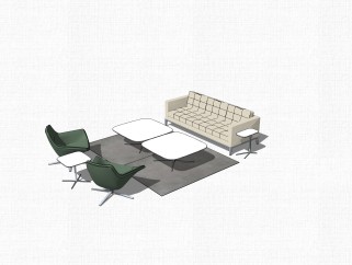 现代休闲办公沙发su模型，办公沙发skp模型下载
