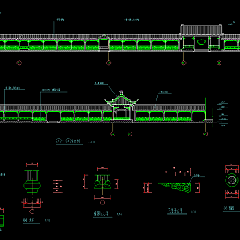 古建长廊建筑CAD施工图，长廊CAD建筑图纸下载