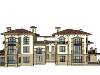 新中式别墅建筑，连排叠加别墅，SU模型免费下载