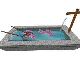 日式小水景草图大师模型，水景SU模型下载