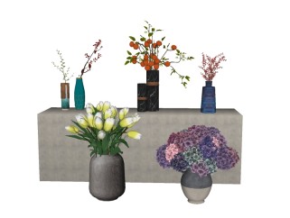 现代花瓶花卉插花skb模型分享，花瓶花卉sketchup模型下载
