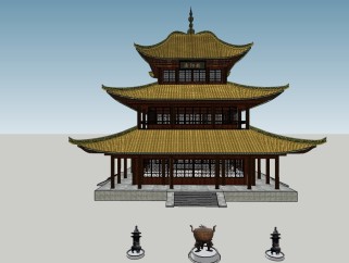 中式岳阳楼免费su模型、景观楼草图大师模型下载