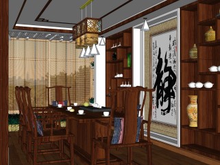中式餐厅免费su模型，餐厅草图大师模型下载