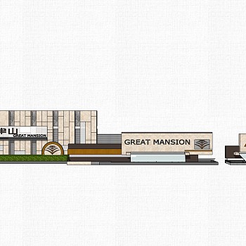 现代造型景墙草图大师模型，入口大门装饰sketchup模型免费下载