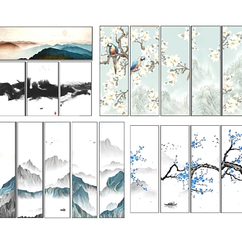 新中式装饰画sketchup模型下载，装饰画skb模型分享