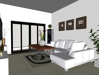 现代家装组合客厅su模型，客厅skb文件下载