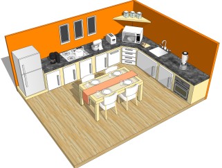 现代厨房草图大师模型，厨房SU模型下载