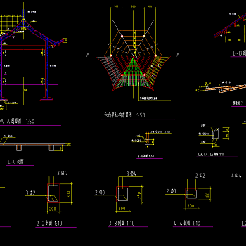 古建双亭建筑图，亭子CAD建筑图纸下载