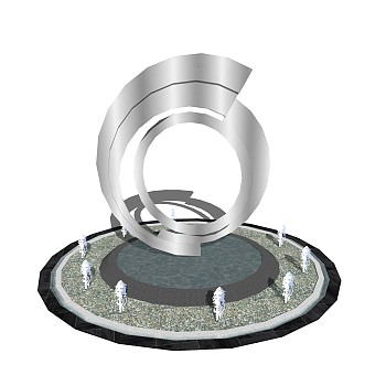 现代喷泉SU模型，喷泉SKP模型下载