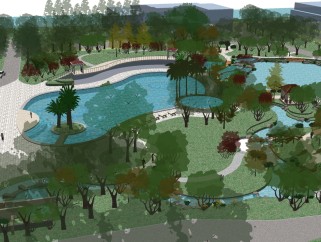 新中式小区景观草图大师模型，小区景观sketchup模型下载