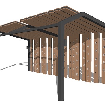 新中式实木廊架草图大师模型，实木廊架sketchup模型下载