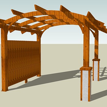 现代实木廊架草图大师模型，廊架sketchup模型下载