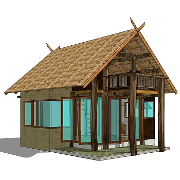 现代小木屋草图大师模型，sketchup木屋su模型下载