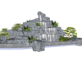中式假山水草图大师模型，假山水sketchup模型下载