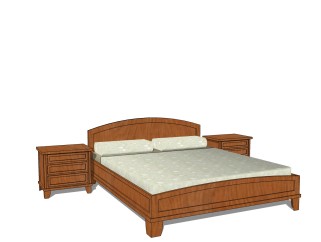 现代实木双人床免费su模型，双人床草图大师模型下载