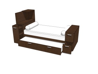 现代单人床免费su模型，单人床草图大师模型下载