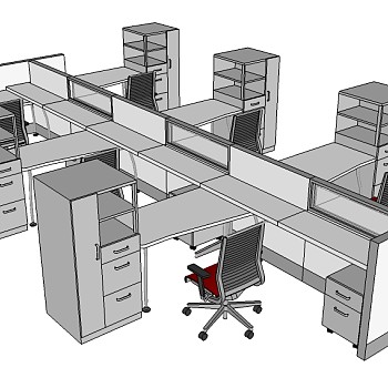 代办隔断公桌草图大师模型，办公桌su模型下载