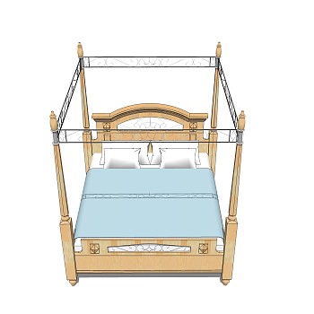 欧式双人床草图大师模型，双人床SKP模型下载