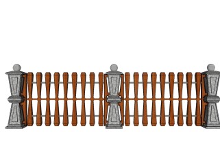 中式围墙栏杆su模型下载、围墙栏杆草图大师模型下载