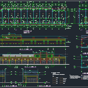 单层商业街建筑施工图，商业街建筑CAD施工图纸下载
