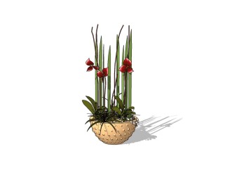 植物组合盆栽sketchup模型下载，植物组合盆栽草图大师模型