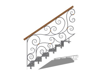 欧式铁艺单跑楼梯草图大师模型，铁艺单跑楼梯sketchup模型免费下载