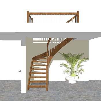 现代实木双跑折梯草图大师模型，实木双跑折梯sketchup模型免费下载