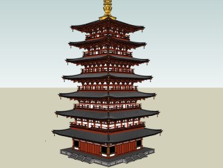 日式塔楼免费su模型、景观塔草图大师模型下载