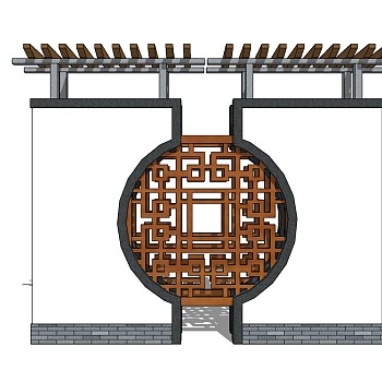 中式景观墙SU模型下载，景观墙skb模型分享